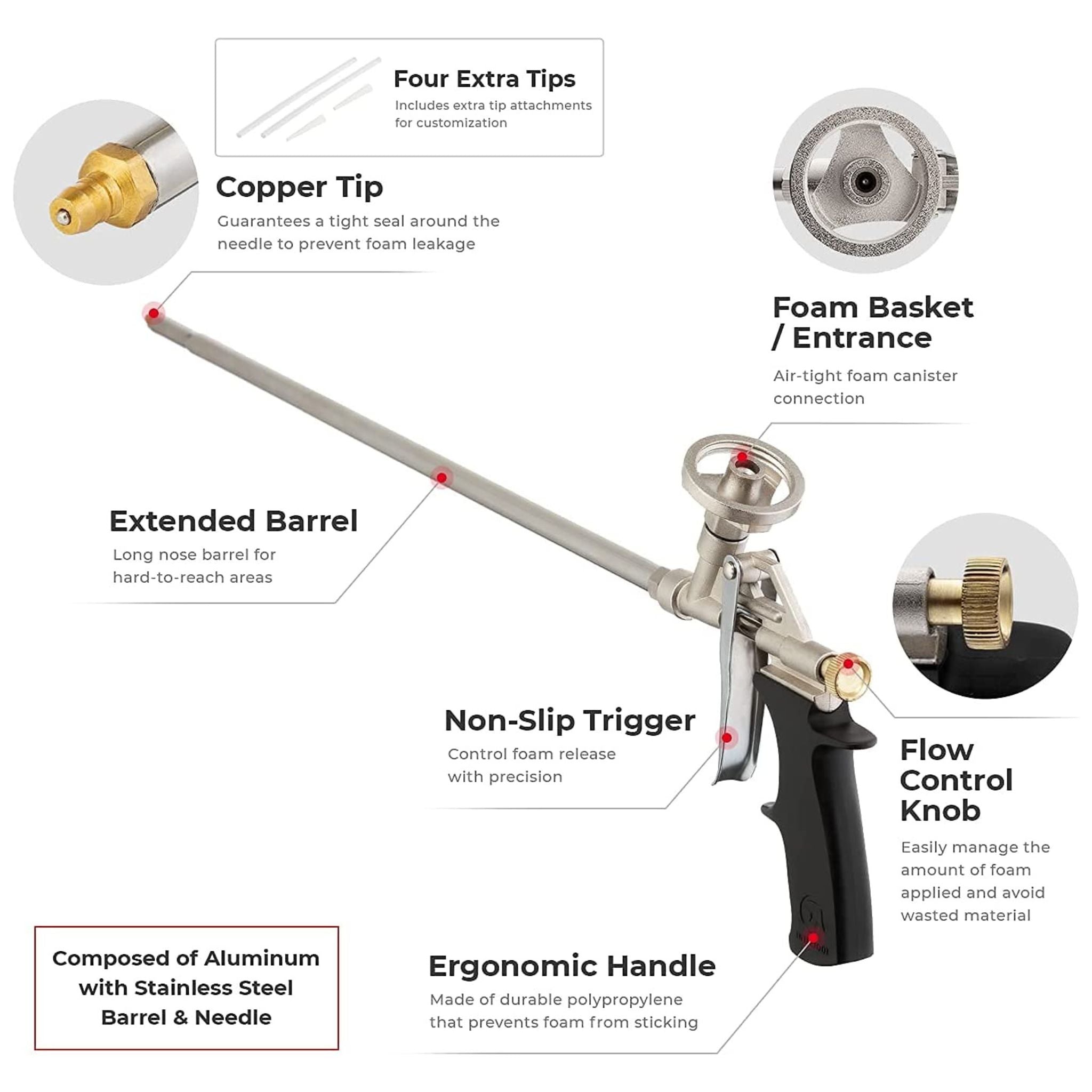 Long Nose Spray Foam Gun, Extended Barrel 20 Inch